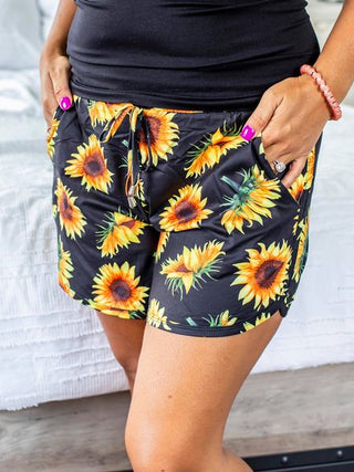 PREORDER Shirley | Lounge Short | Black Sunflowers - SHIPPING LATE APRIL