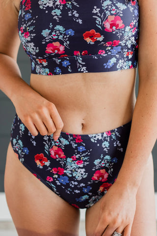 *FINAL SALE* Bask In The Sun Floral | Mid-Rise Bikini BOTTOM | Navy Floral