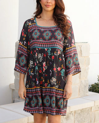 PRELAUNCH Grace & Lace | Boho Border Print Dress | Dark Floral