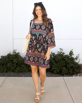 PRELAUNCH Grace & Lace | Boho Border Print Dress | Dark Floral