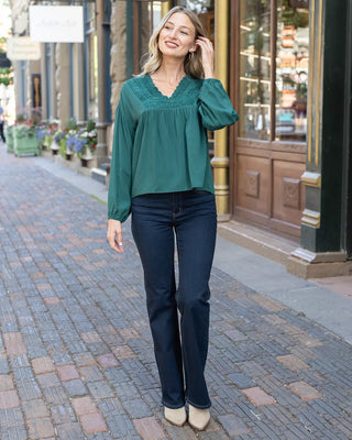 *FINAL SALE* Grace & Lace | Boho Lace Trim Top | Evergreen