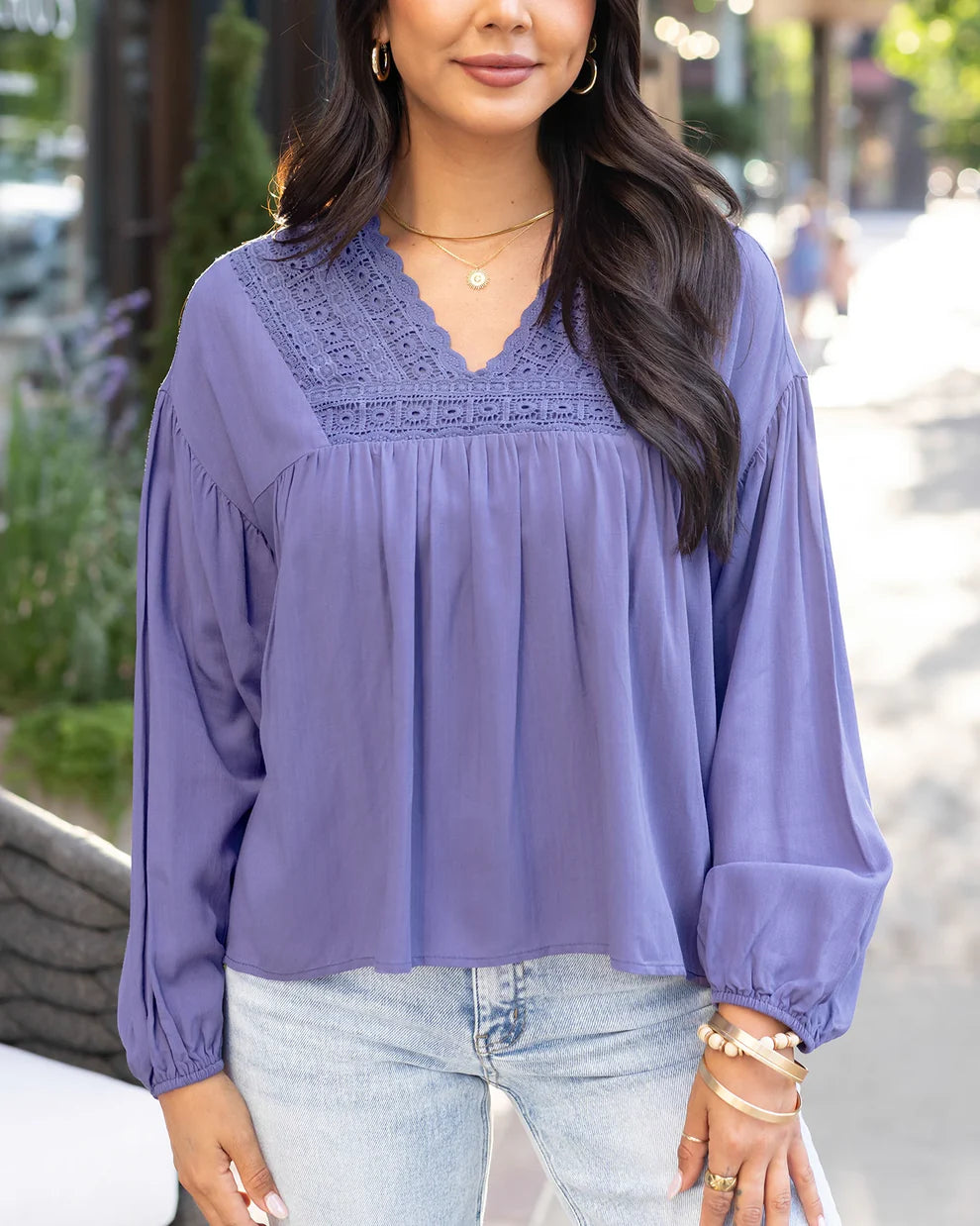 *NEW* Grace & Lace | Boho Lace Trim Top | Wisteria