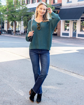 Grace & Lace | Boyfriend Slouchy Knit Sweater | Blue Spruce