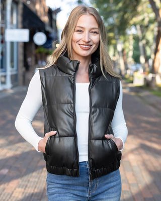 Grace & Lace | Butter Faux Leather Puffer Jacket & Vest Combo | Black