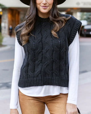 Grace & Lace | Cabled Knit Sweater Vest | Black