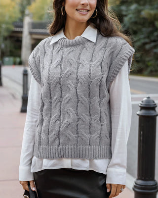 Grace & Lace | Cabled Knit Sweater Vest | Light Grey