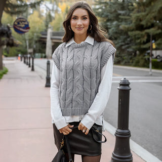 Grace & Lace | Cabled Knit Sweater Vest | Light Grey