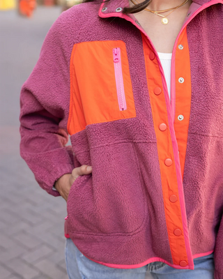 Grace & Lace | Colourblock Fleece Jacket | Berry & Orange