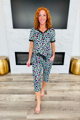 PREORDER Shirley Pajama Set | Tee & Capris | Colourful Leopard - shipping early April