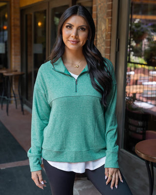 Grace & Lace | Cool Day Quarter Zip Pullover | Glade Green