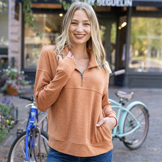 Grace & Lace | Cool Day Quarter Zip Pullover | Harvest