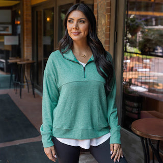 Grace & Lace | Cool Day Quarter Zip Pullover | Glade Green