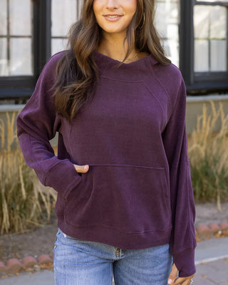 Grace & Lace | Corded Pullover Hoodie | Aubergine