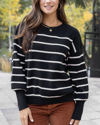 Grace & Lace | Crew Neck Striped Sweater | Black Stripe