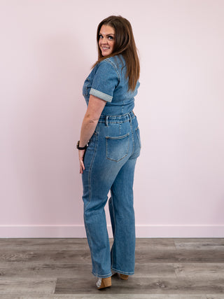 *FINAL SALE* Judy Blue | Light Wash Short Sleeve Jumpsuit LONG | Rudy