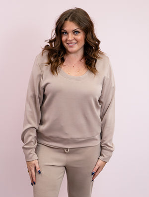 RD Style | Kenza Soft Scuba Reversible Long Sleeve Top | Taupe