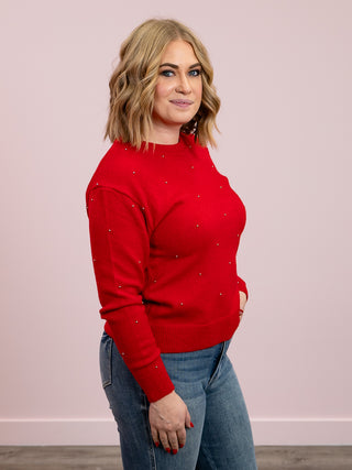 DEX | Paint The Town Red Embellished Sweater | Cherry