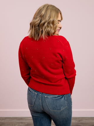 DEX | Paint The Town Red Embellished Sweater | Cherry