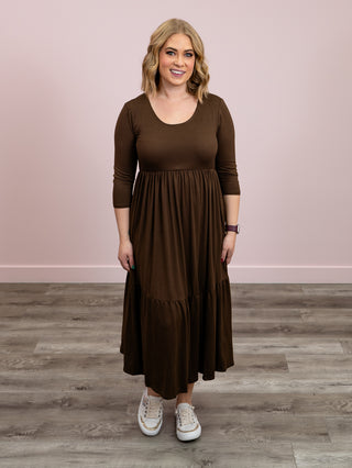 *FINAL SALE* Dreamy Days Tiered Midi Dress | Brown