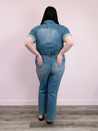 *FINAL SALE* Judy Blue | Light Wash Short Sleeve Jumpsuit LONG | Rudy