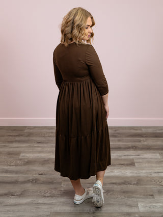 *FINAL SALE* Dreamy Days Tiered Midi Dress | Brown