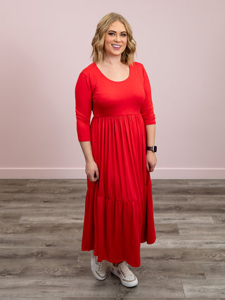 *FINAL SALE* Dreamy Days Tiered Midi Dress | Red