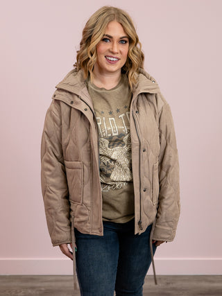 Hello Gorgeous Quilted Puffer Jacket | Taupe