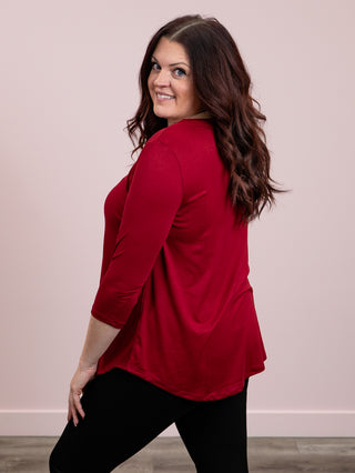 *FINAL SALE* Crisp & Classic 3/4 Sleeve Top | Burgundy