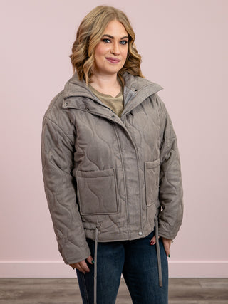 Hello Gorgeous Quilted Puffer Jacket | Earth Grey