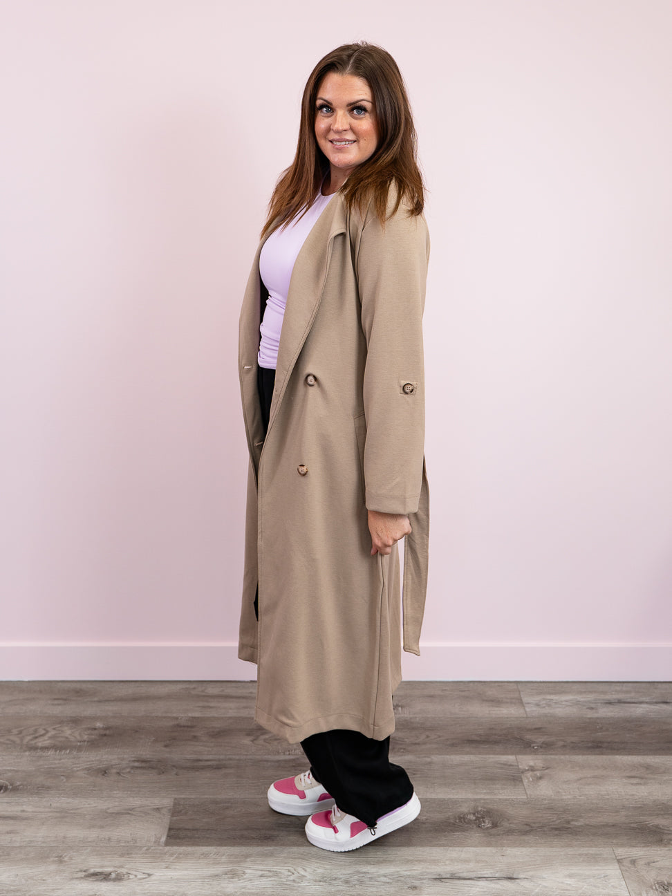 FINAL SALE* DEX | Long Gone Double Breasted Trench | Taupe 