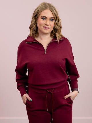 RD Style | Mailyn Soft Knit Long Sleeve Half Zip Cropped Pullover | Oxblood