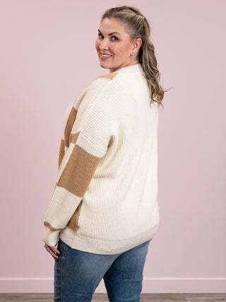 Checky Knit Sweater | Camel