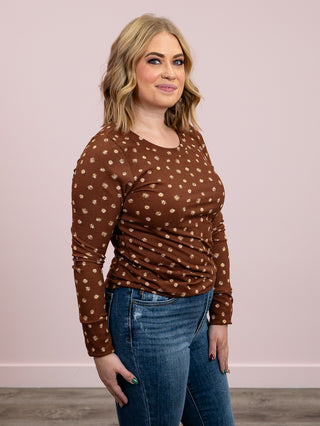 Beautiful Day Long Sleeve Ribbed Top | Brown Daisy