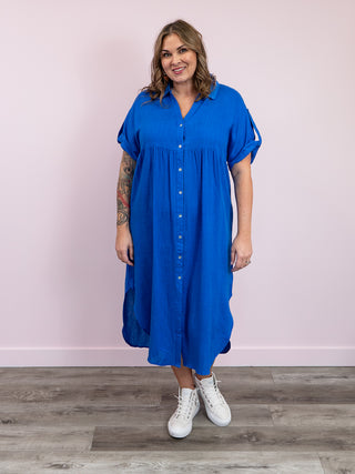 *FINAL SALE* Cove Button Down Midi Dress | Royal Blue