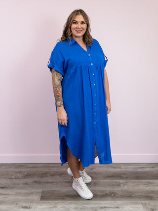 *FINAL SALE* Cove Button Down Midi Dress | Royal Blue