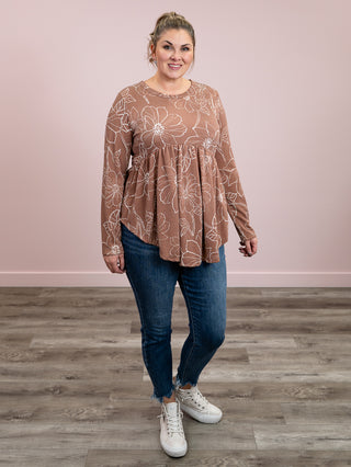 Veronica Floral Ribbed Top | Mocha