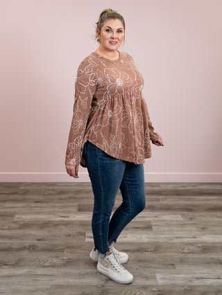 Veronica Floral Ribbed Top | Mocha