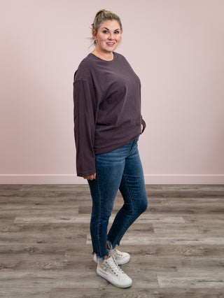 Stay Home Essential Long Sleeve Top | Dark Plum