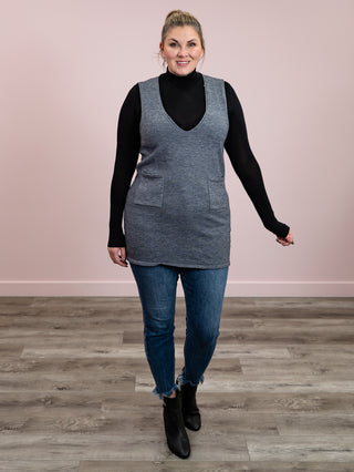 Pina Long Knit Vest | Charcoal