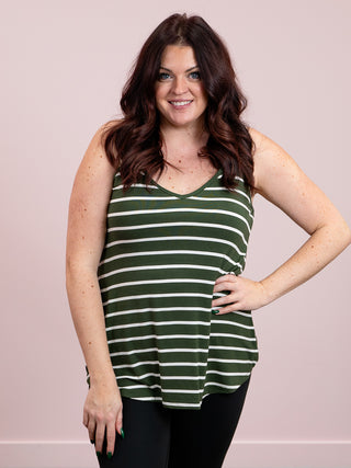 *FINAL SALE* JoJo Stripe Reversible Cami | Army Green & Ivory