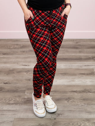 *DOOR CRASHERS* Lux Joggers | Black & Red Mini Plaid