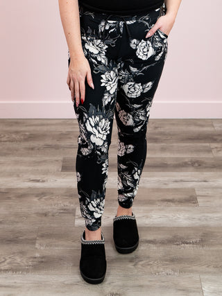 *DOOR CRASHERS* Lux Joggers | Black & White Peony