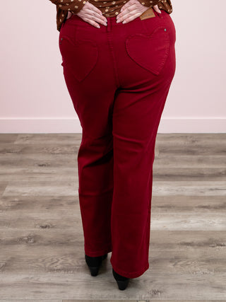 Judy Blue | High Rise 90's Straight Heart Pockets | SCARLET | Shannon