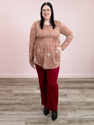 Veronica Floral Ribbed Top | Mocha