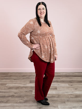 Veronica Floral Ribbed Top | Mocha