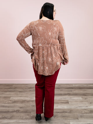 Veronica Floral Ribbed Top | Mocha