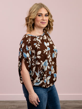 *NEW* Clear The Air Floral Dolman Top | Brown