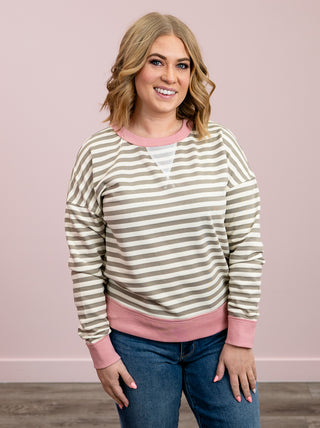 *NEW* Simply The Best Color Block Stripe Top | Taupe & Pink