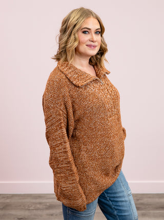 Savannah Half Zip Knit Sweater | Rust