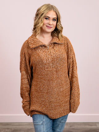 Savannah Half Zip Knit Sweater | Rust